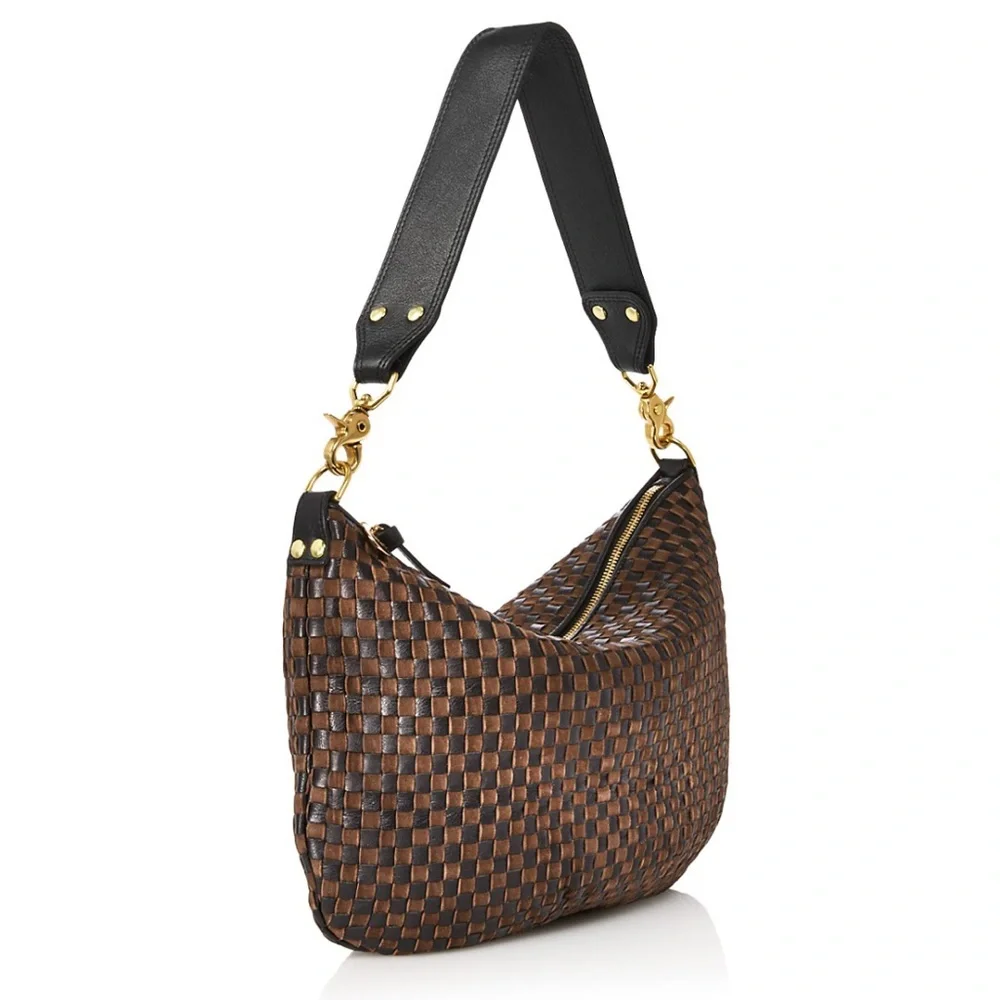 Clare V Moyen Messenger Black/Chocolate Woven Checker Bag NWT - Picture 1 of 10